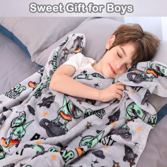 Dinosaur Blanket for Boys, Soft Cozy Flannel Kids Throw Blanket 50x60 Inches - Picture 5 of 7
